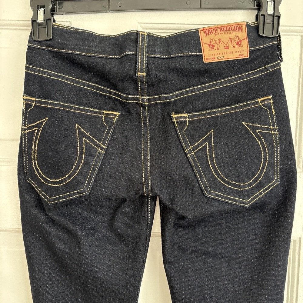 VYG True‎ Religion Dark Wash Jeans Yellow Stitch Made in USA WH52E09UG Womens 23